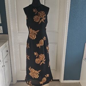 VTG Size 8 Tropical Donna Morgan Maxi Dress Bamboo Ring Halter Neck